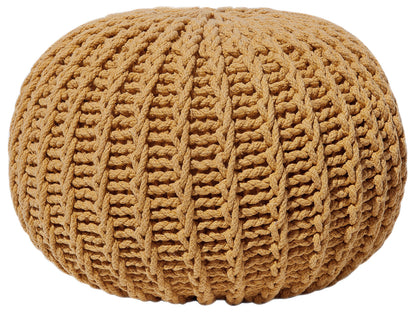 Pouf Ottoman Yellow Knitted Cotton 50 x 35cm Small Footstool