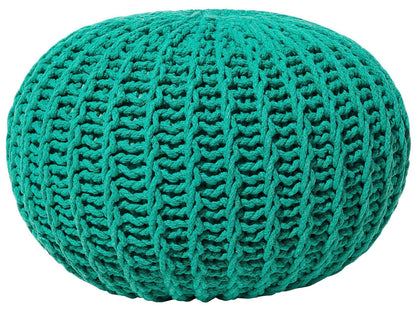 Pouf Ottoman Green Knitted Cotton Beads Filled 50 x 35cm