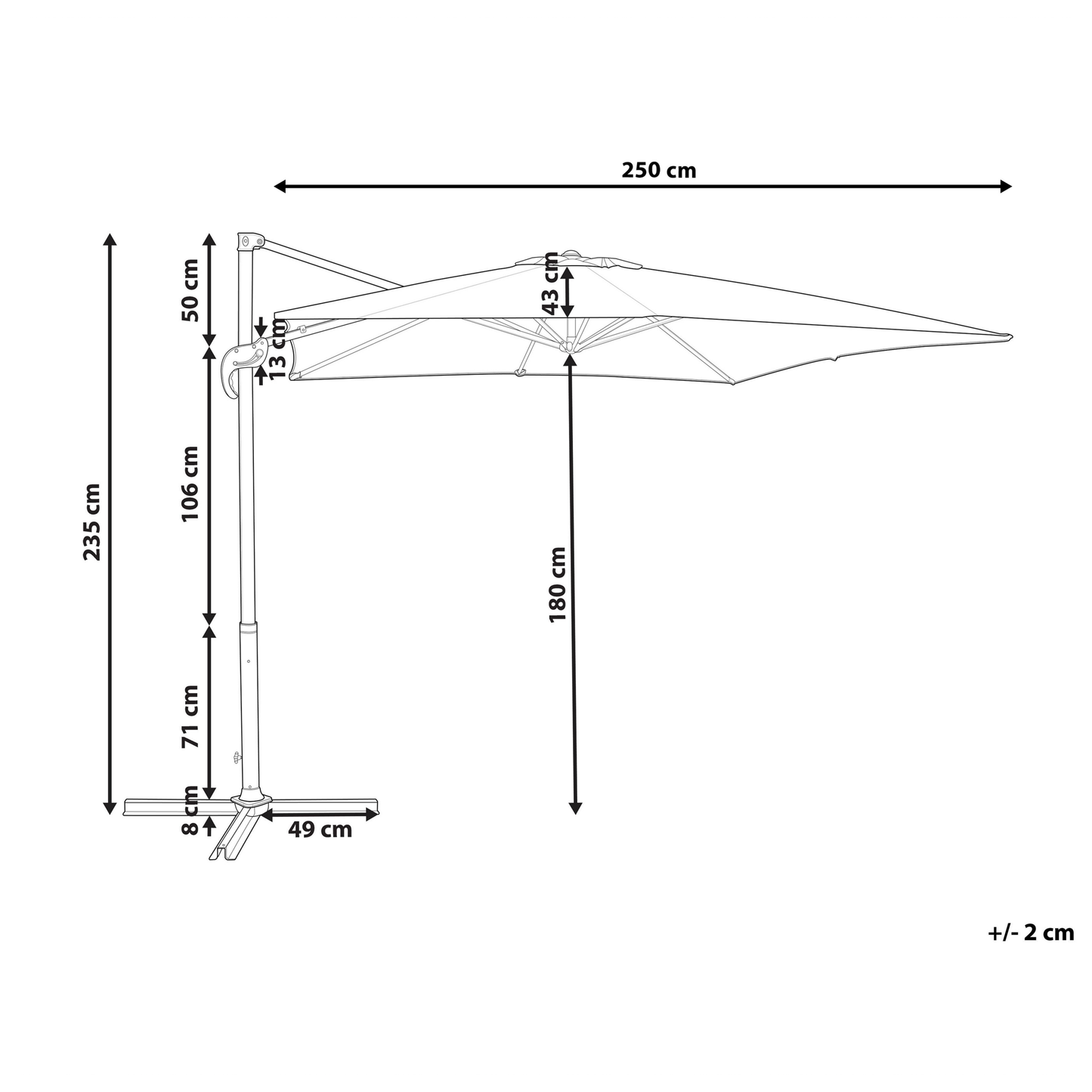 Garden Sun Parasol 235cm Cantilever White Pole Sand Beige Canopy Crank Mechanism