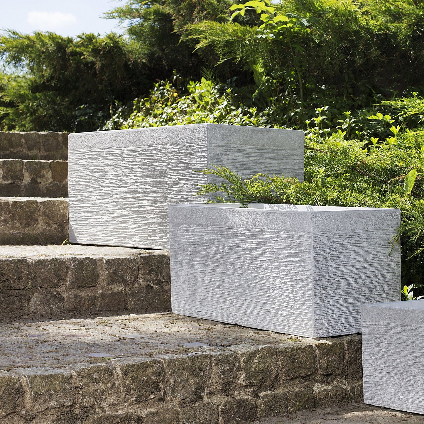 White Fibre Clay Rectangular Planter Indoor Outdoor 80 X 37 X 38cm With Drainage Holes