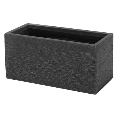 Black Fibre Clay Plant Pot Rectangular Indoor Outdoor Planter 50 x 23 x 24cm With Drainage Holes