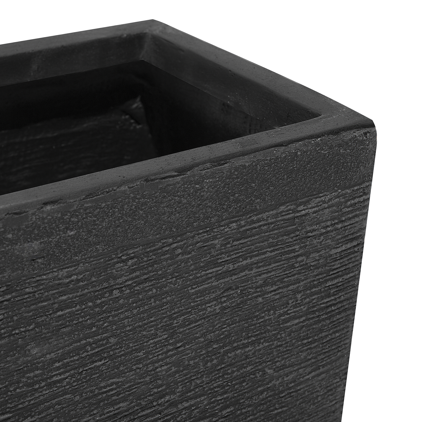 Black Fibre Clay Plant Pot Rectangular Indoor Outdoor Planter 50 x 23 x 24cm With Drainage Holes