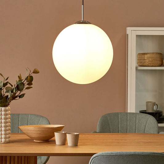 Pendant Lamp White Glass Globe One Light Modern