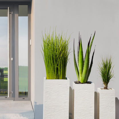 Tall Clay Flower Plant Pot 26 x 26 x 60cm UV Resistant Light Beige Garden Planter
