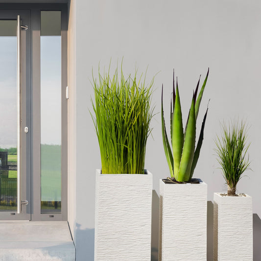 Tall Clay Flower Plant Pot 26 x 26 x 60cm UV Resistant Light Beige Garden Planter
