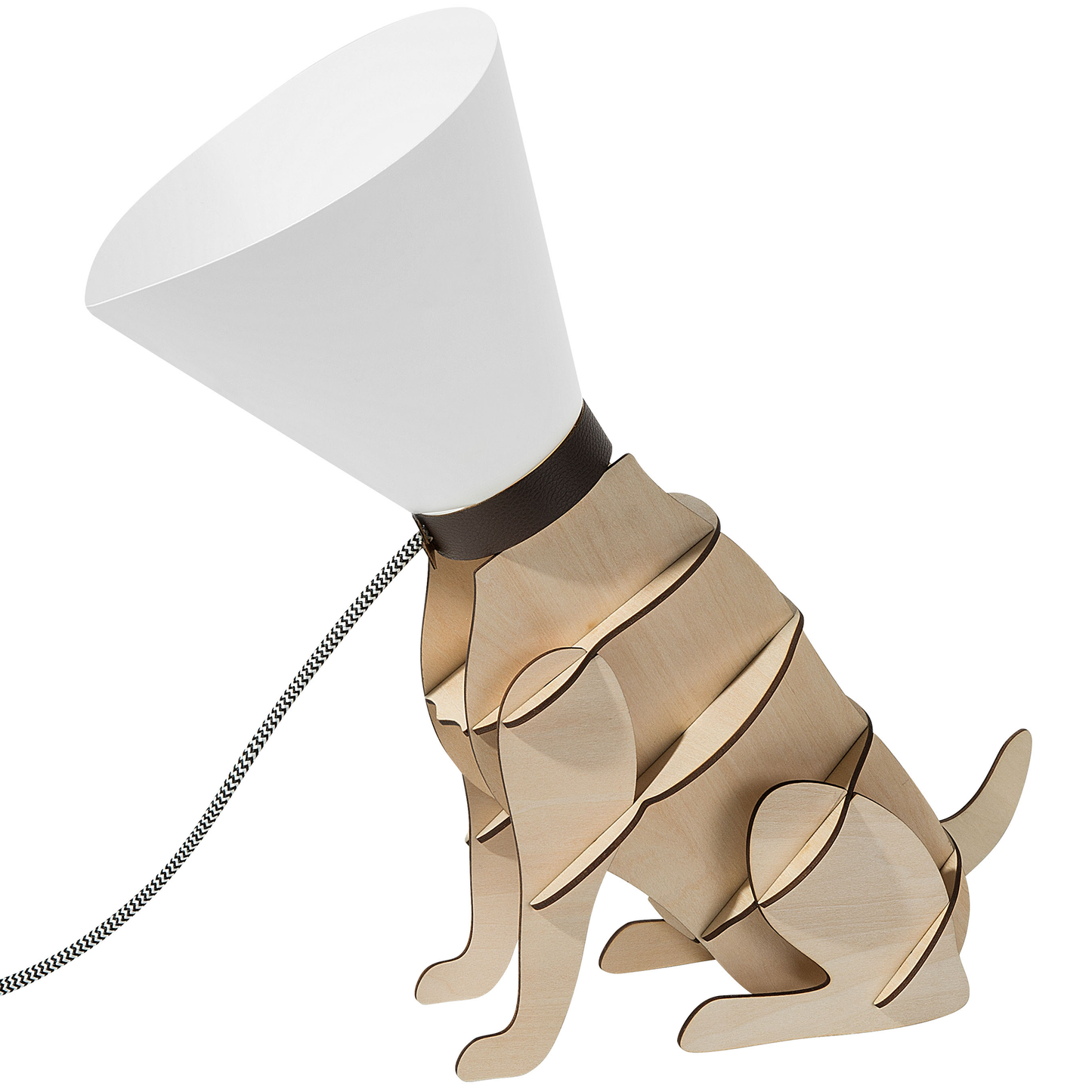 Living Premium Light Brown Dog Table Lamp With White Cone Shade And Wooden Base