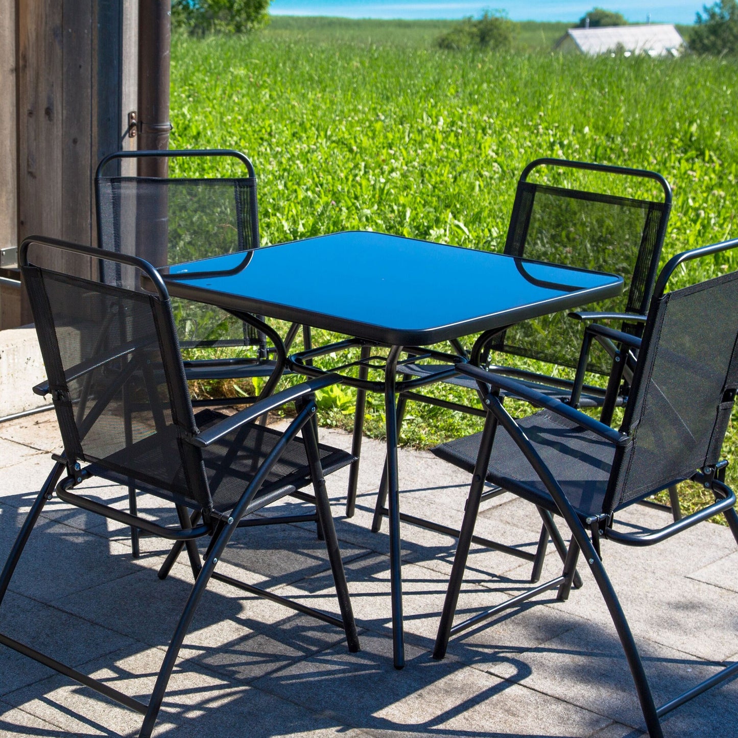Black Foldable Garden Chairs Set Of 4 Weather Resistant