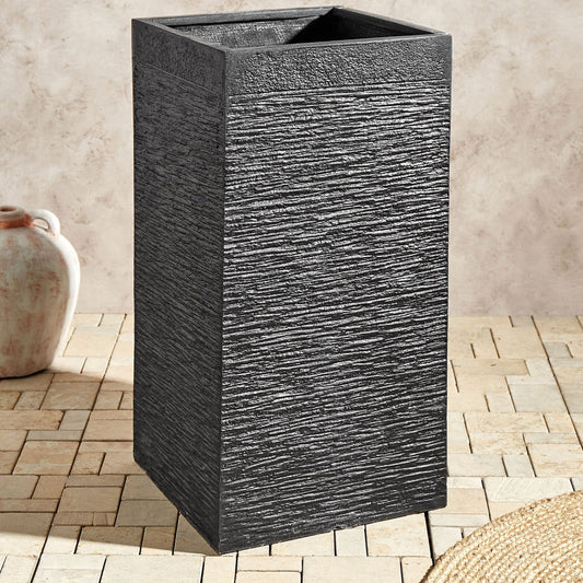 Black Fibre Clay Tall Plant Pot Square 40 x 40 x 77cm Indoor Outdoor