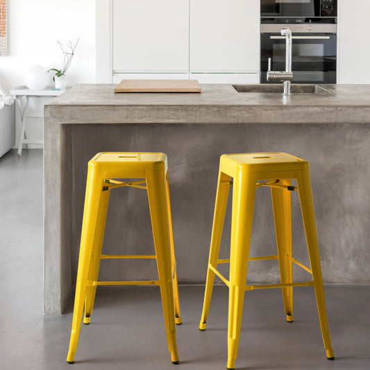 White 76cm Stackable Bar Stools Set Of 2 Industrial
