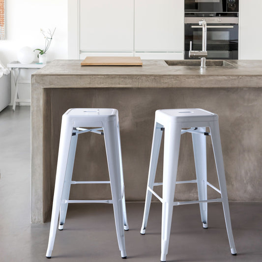 White Stackable Bar Stool Set Of 2 76cm Counter Height Industrial Modern