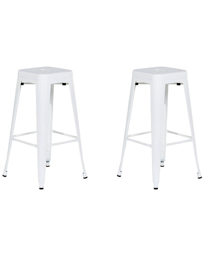 White Stackable Bar Stool Set Of 2 76cm Counter Height Industrial Modern