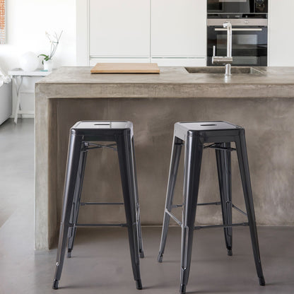 Set Of 2 Black Steel Bar Stools 76cm Stackable