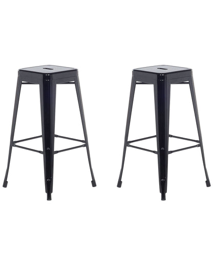 Set Of 2 Black Steel Bar Stools 76cm Stackable