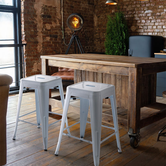 White 60cm Stackable Bar Stools Set Of 2 Industrial