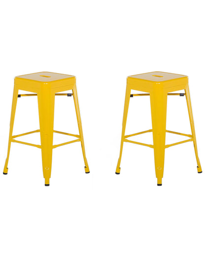 Yellow Metal Bar Stools Set Of 2 60cm Stackable Industrial