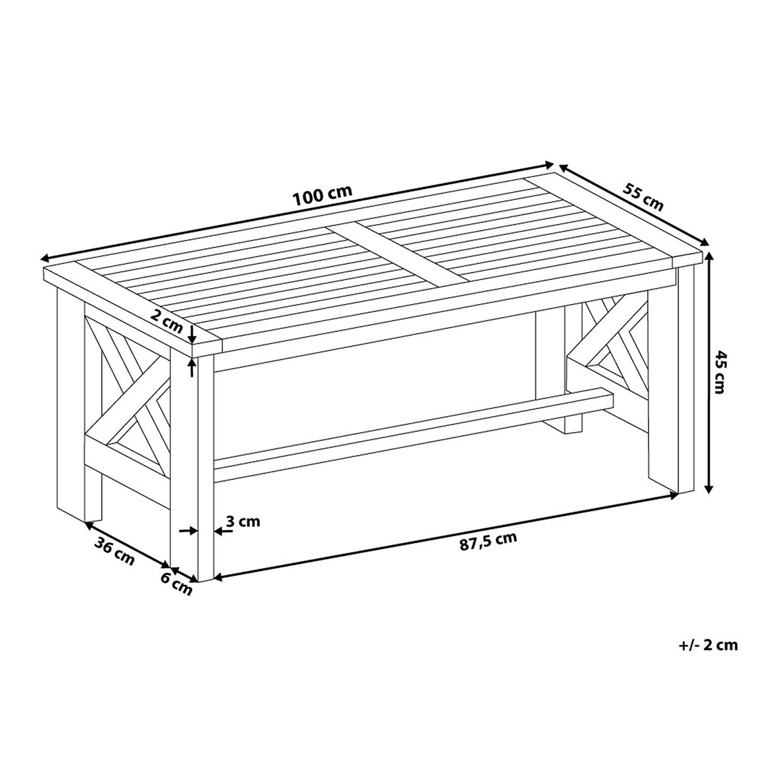 Garden White Acacia Wood Coffee Table 100 x 55cm Weatherproof Nordic