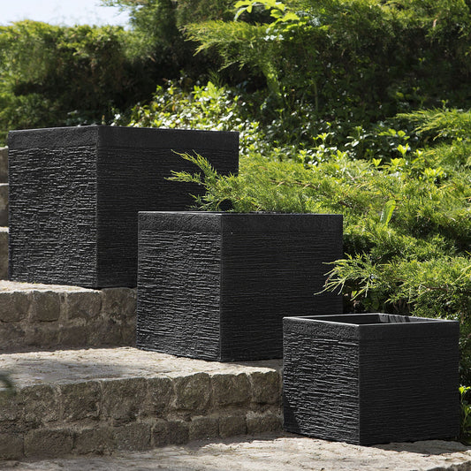 Solid Black Fibre Clay Square Plant Pot Planter 30 x 28cm UV Resistant Minimalist Design