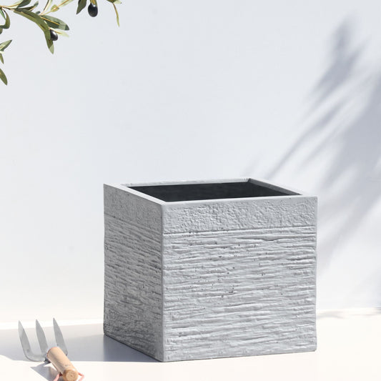 Solid Grey Fibre Clay Square Plant Pot 30 x 28cm UV Resistant