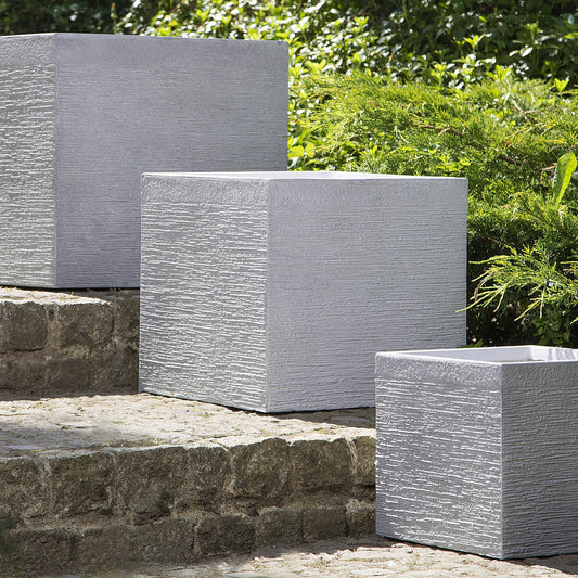 Plant Pot Planter Fibre Clay Square 40 x 38cm Solid Grey UV Resistant Outdoor Use