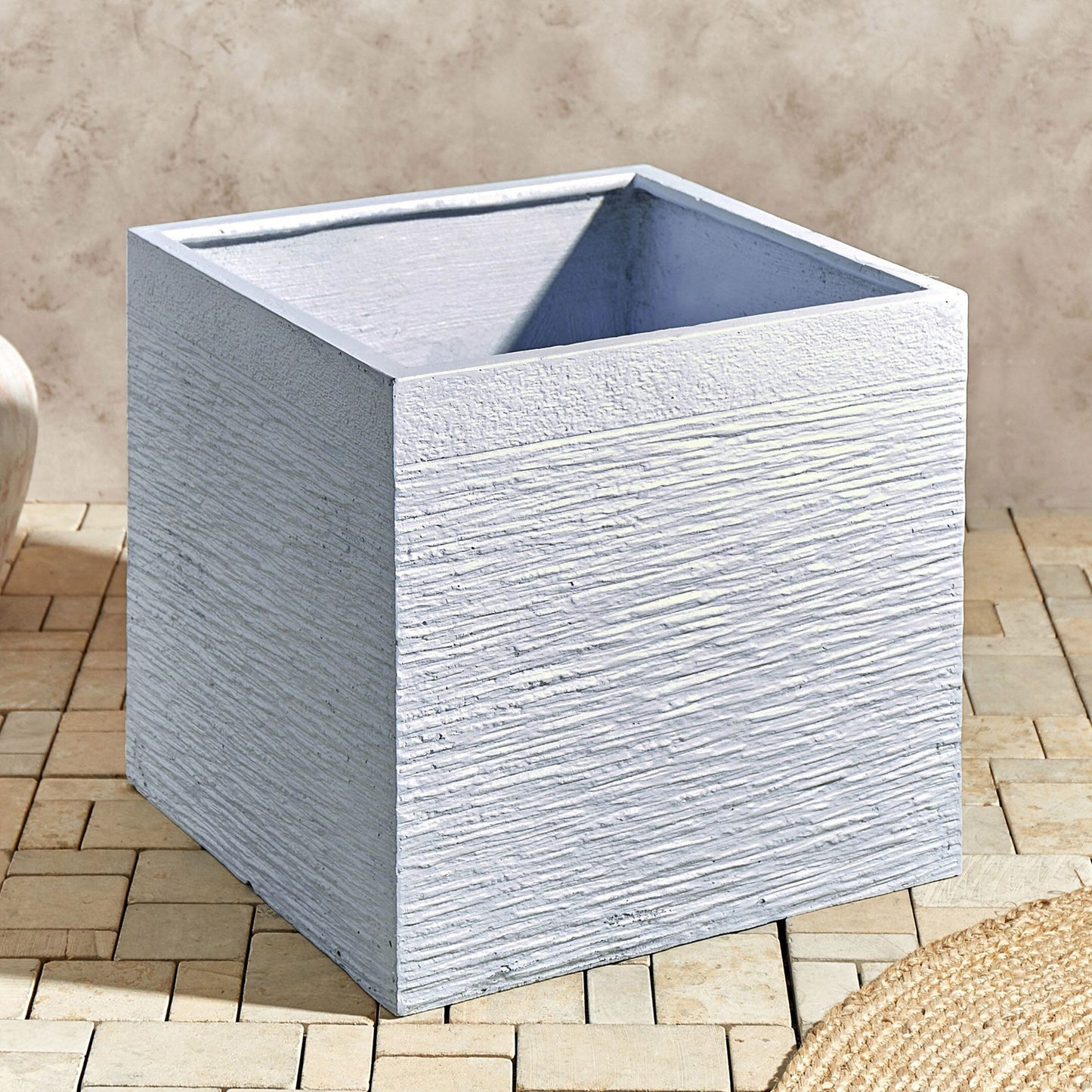 Solid White Fibre Clay Square Planter 50 x 48cm UV Resistant For Indoor Outdoor Use