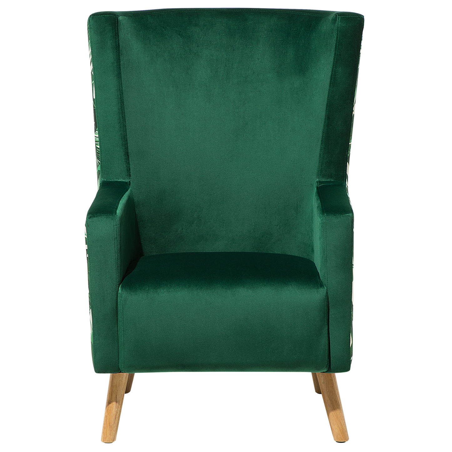 Elegant Home Wingback Chair Deep Green Velvet Upholstery High Back With Slanted Wooden Legs