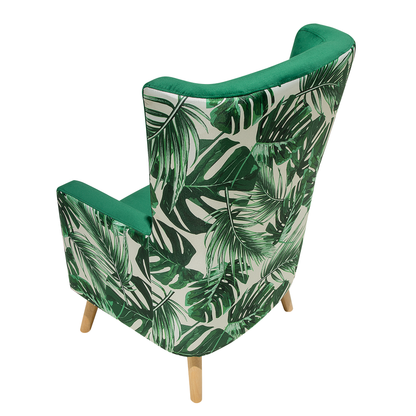 Elegant Home Wingback Chair Deep Green Velvet Upholstery High Back With Slanted Wooden Legs