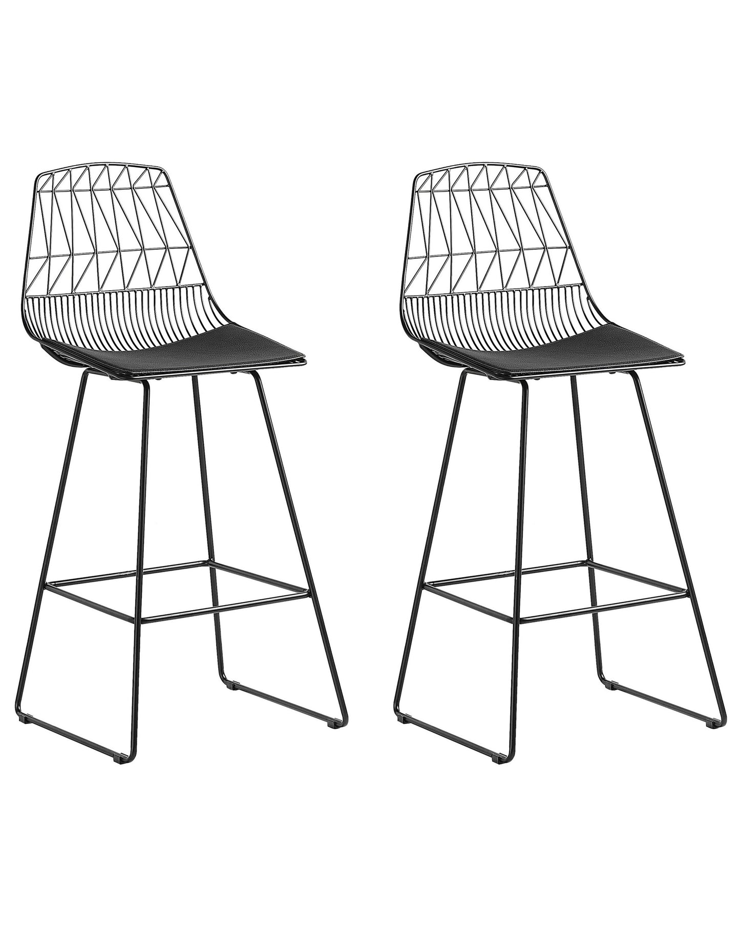 Black Bar Chairs Set Of 2 Counter Height Faux Leather