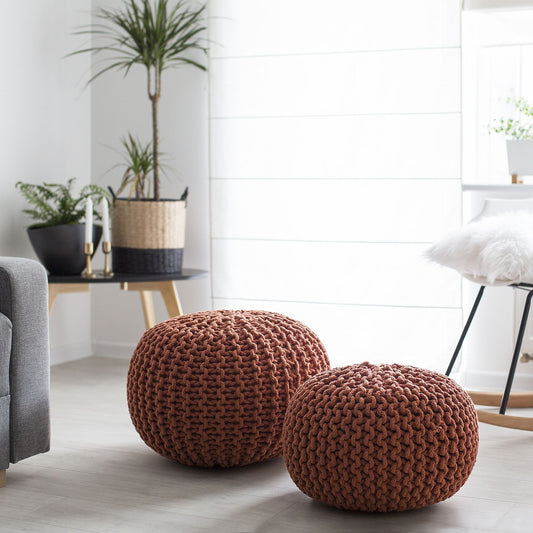 Copper Knit Pouf Ottoman 50 x 35cm EPS Beads Filling