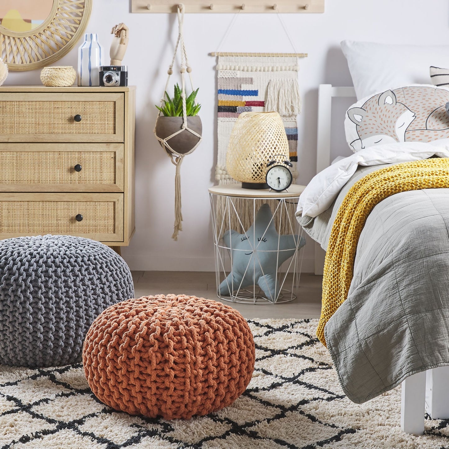 Pouf Ottoman Copper Knitted Footstool 40 x 25cm