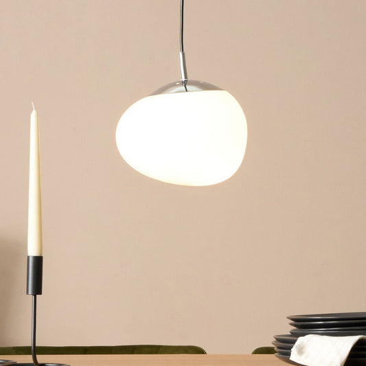 Pendant Lamp White Glass Irregular Shape with Silver Top Modern 1 Light Ambience Fixture
