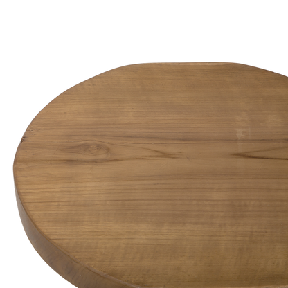 Teak Wood Side Table With Natural Tree Branch Motif 36 x 32cm Oval Bedside Rustic Charm