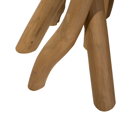 Teak Wood Side Table With Natural Tree Branch Motif 36 x 32cm Oval Bedside Rustic Charm