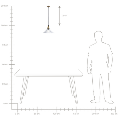 Pendant Lamp 1 Light Transparent Glass Cone Shade With Brass Detailing