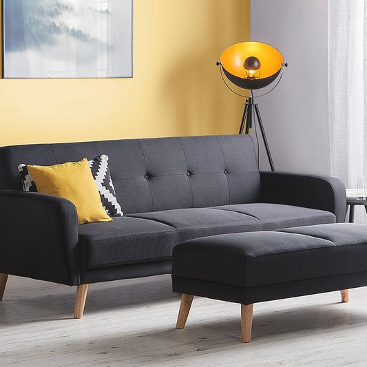 Otoman Black Fabric Upholstered Ottoman Solid Wood Legs