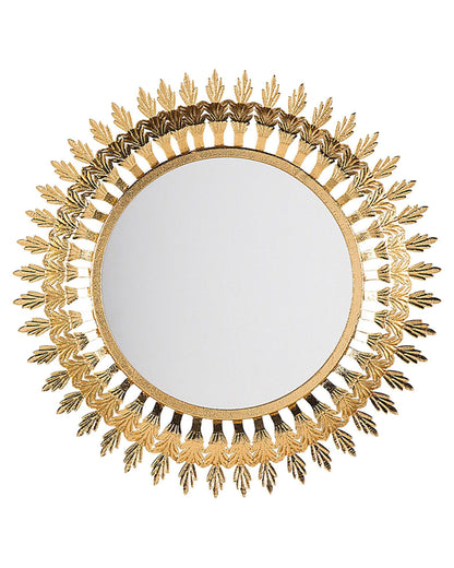 Gold Wall Mounted Sunburst Mirror 60cm Round Glass With Elegant Metal Frame Accent