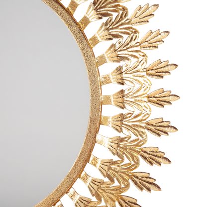 Gold Wall Mounted Sunburst Mirror 60cm Round Glass With Elegant Metal Frame Accent