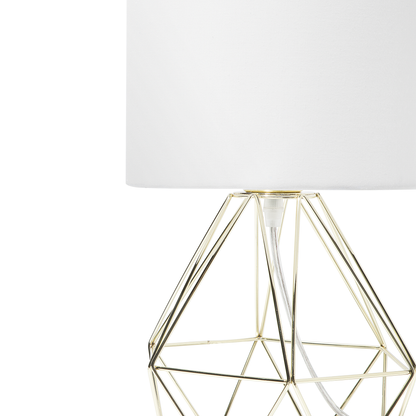 Table Lamp White Shade Industrial Wire Cage Gold