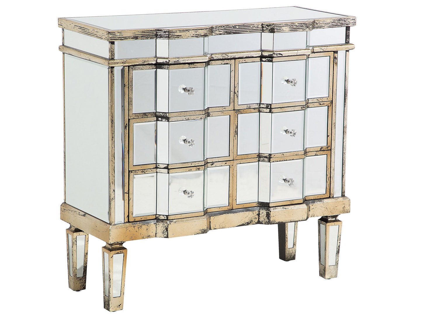 Mirrored Sideboard Gold 6 Drawers Shabby Chic Design