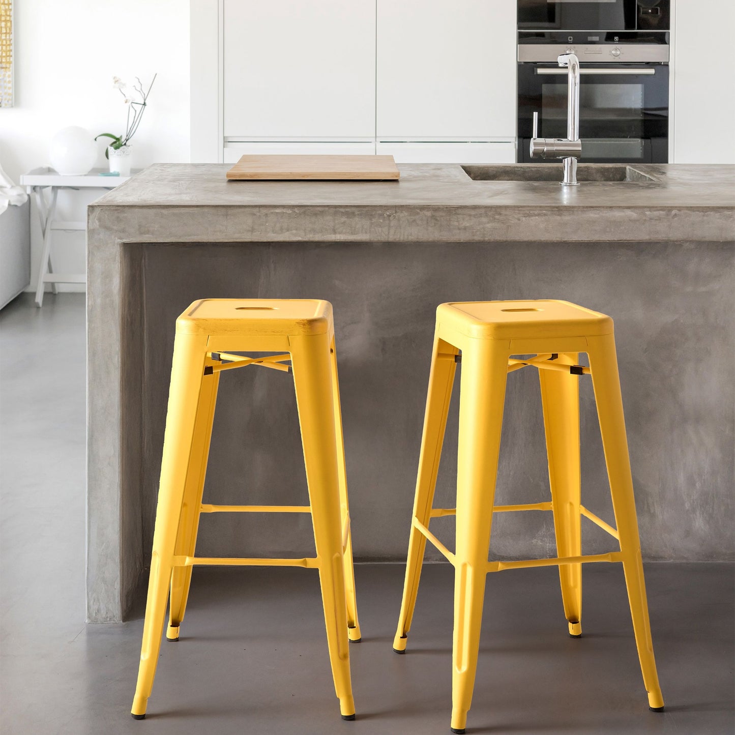 Yellow Bar Stools Set Of 2 76cm Stackable Gold Steel