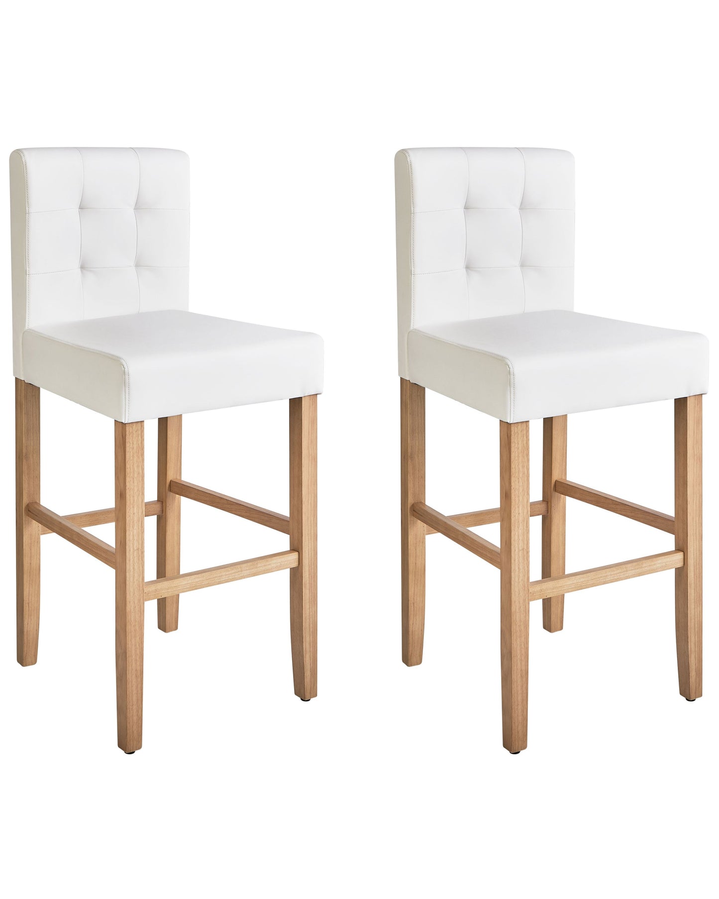 Set Of 2 Off White Faux Leather Bar Stools With Backrest