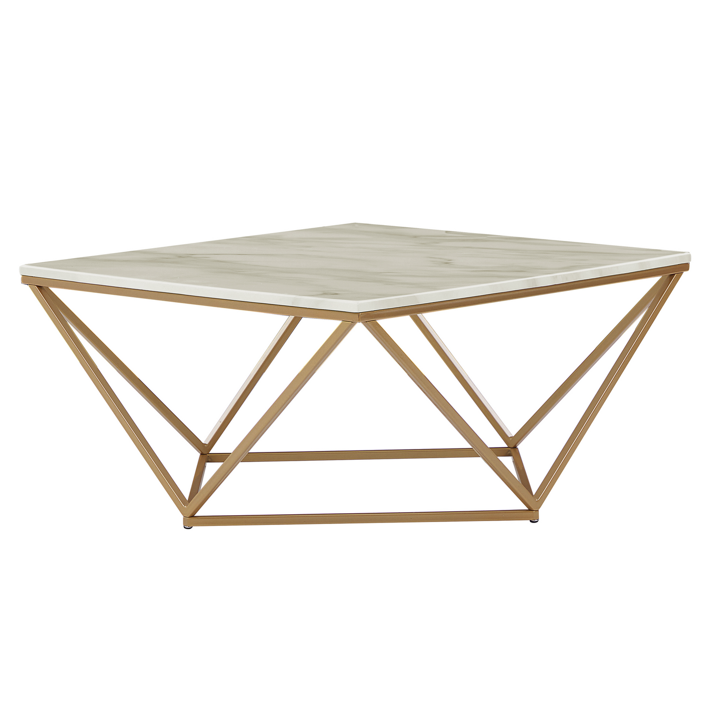 Coffee Table Beige Marble Finish Gold Metal Base 80 x 80cm
