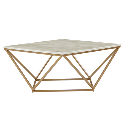 Coffee Table Beige Marble Finish Gold Metal Base 80 x 80cm