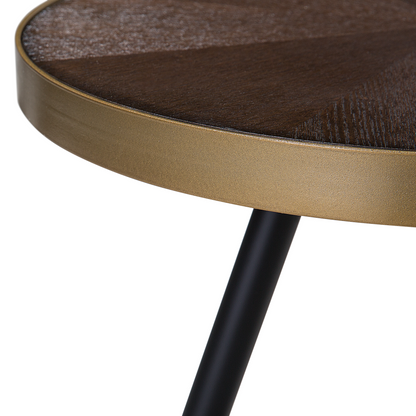 Dark Ash Wood Effect Coffee Table With Gold Base Dia 61cm