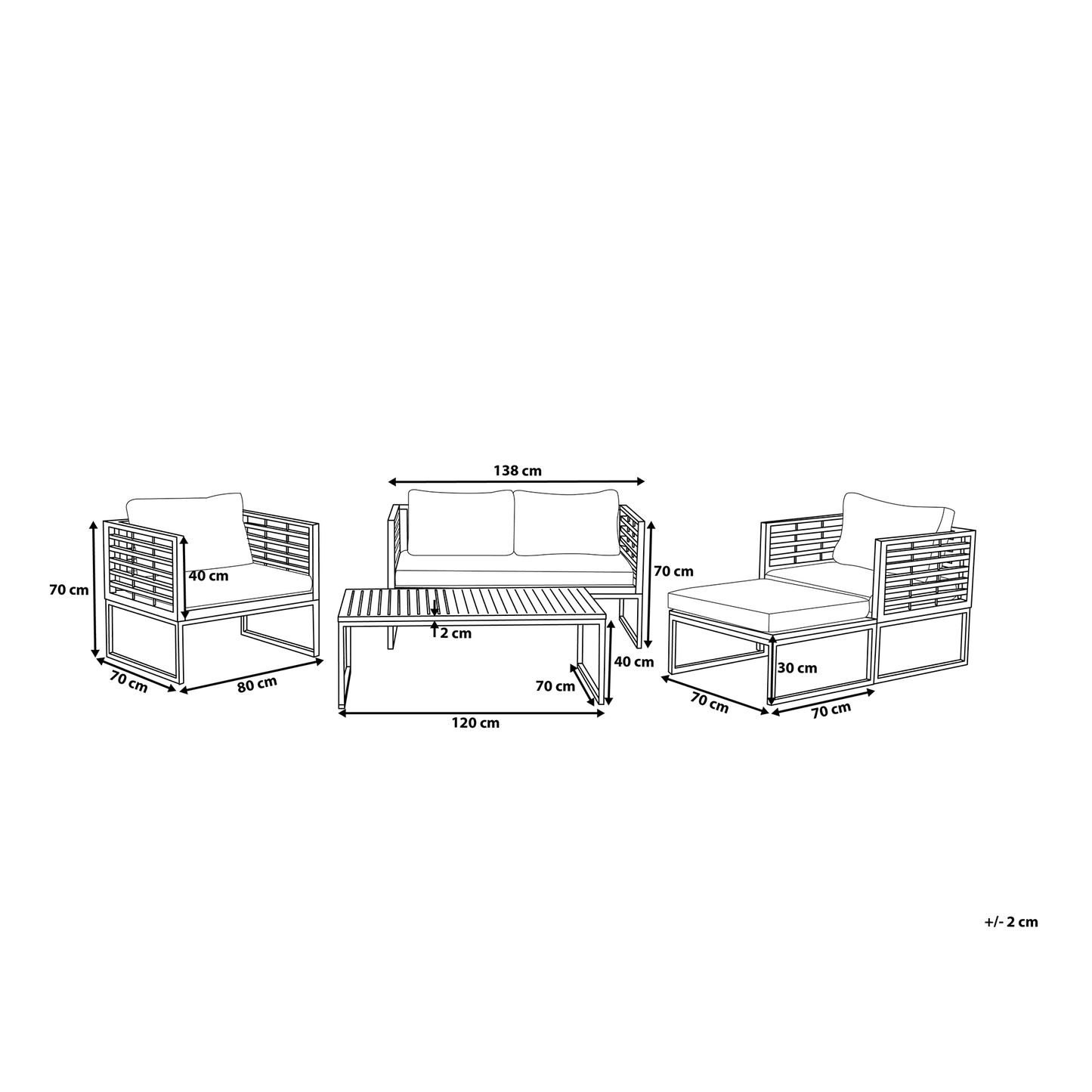 Outdoor Acacia Wood 4 Seater Garden Sofa Set With White Cushions Slatted Design