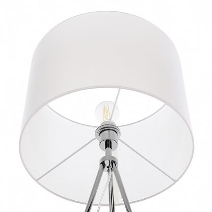 Floor Lamp Silver Tripod 148cm With White Drum Shade