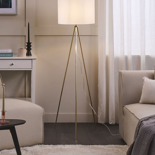Home Gold Tripod Floor Lamp 148cm With White Drum Shade