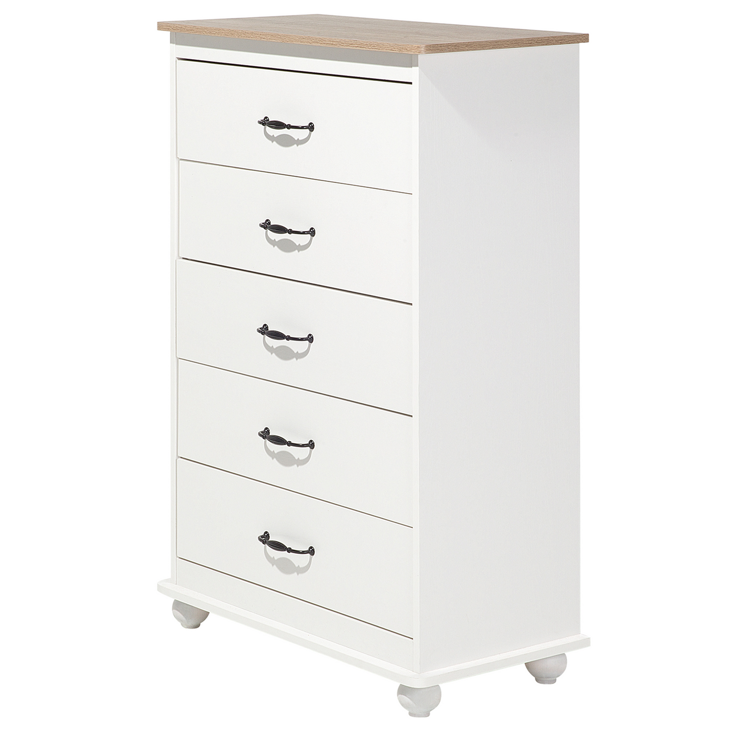 Nordic Living White Chest of Drawers Light Wood Accents 5 Drawers