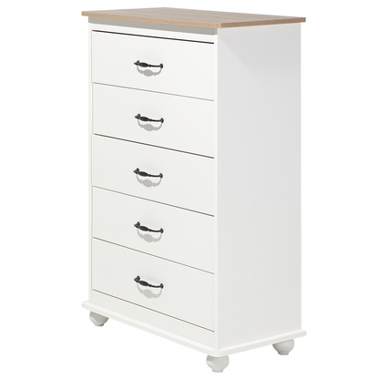 Nordic Living White Chest of Drawers Light Wood Accents 5 Drawers