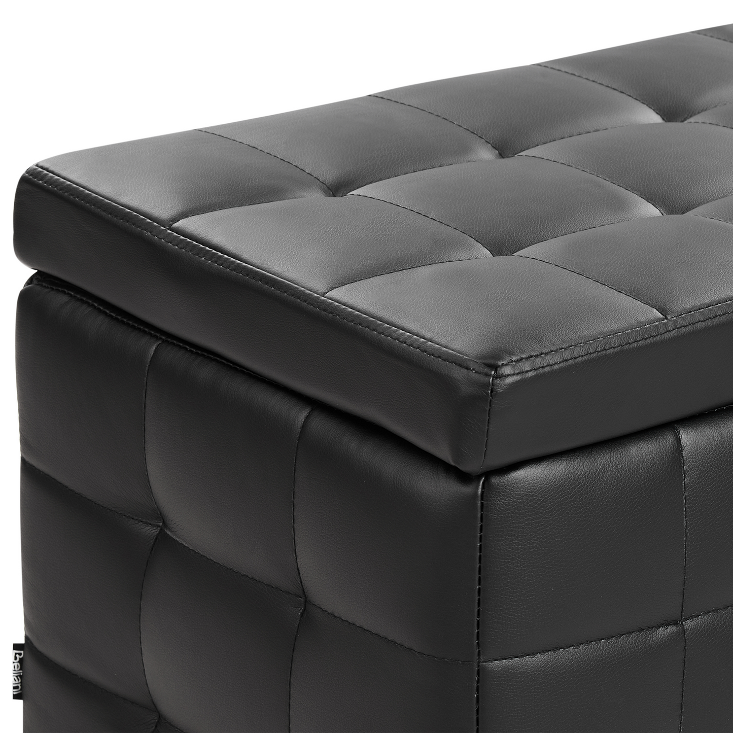 Black Faux Leather Tufted Ottoman Bench With Storage