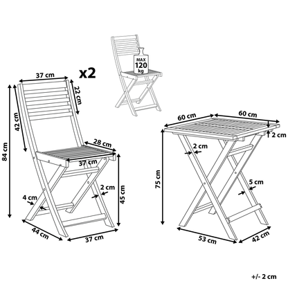 Light 3 Piece Acacia Wood Folding Bistro Set Slatted Design